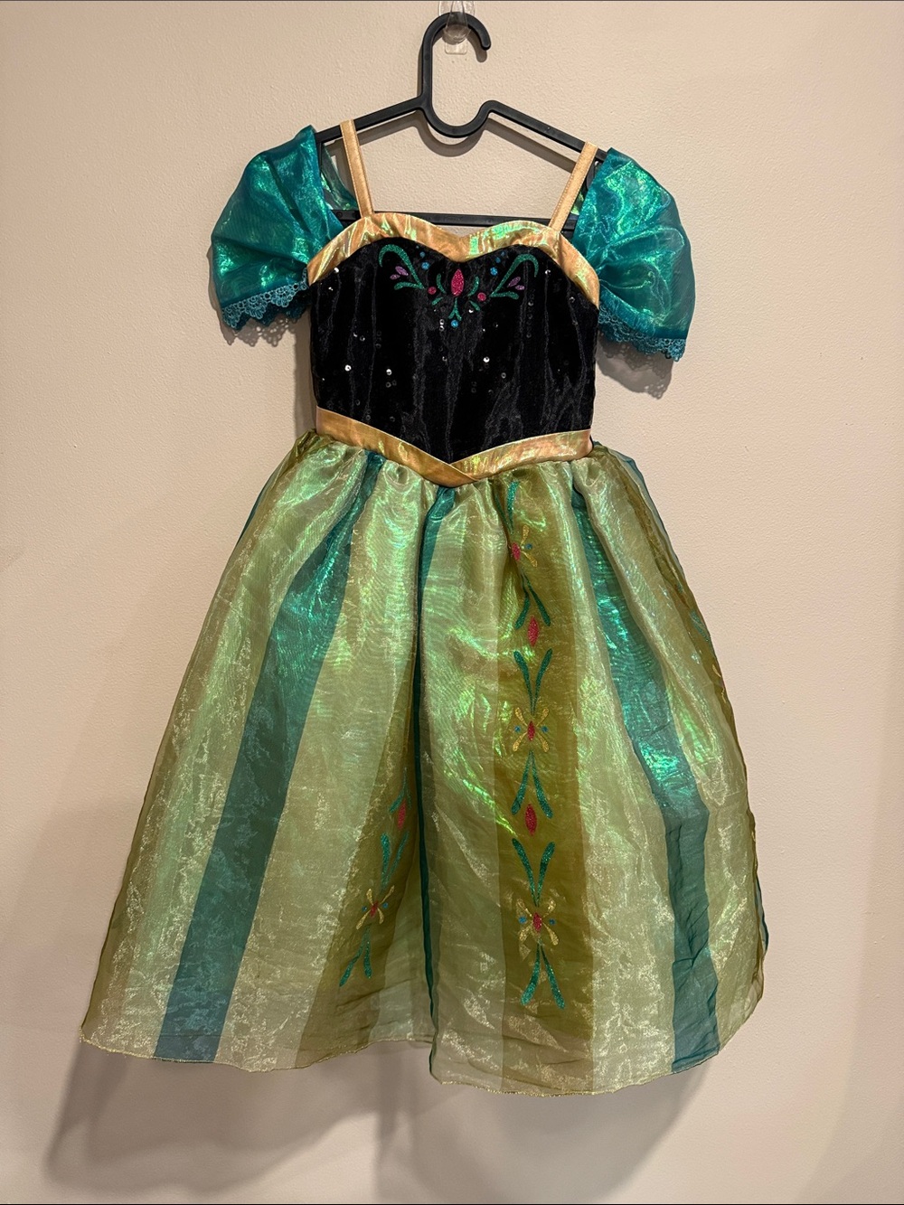 Disney Frozen Anna Teal Green and Gold Princess Dress Costume Halloween 🎃